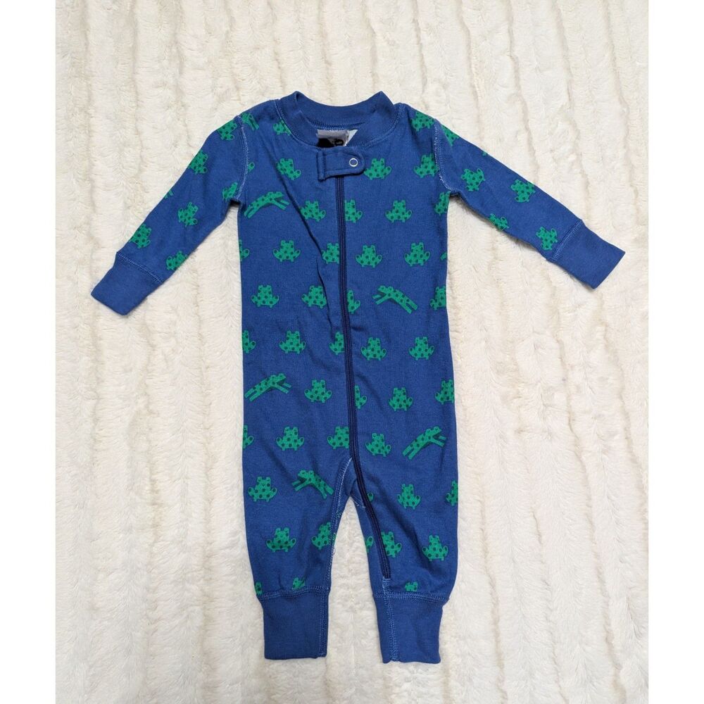 Hanna Andersson Blue & Green Frogs Zipper Pjs size 3-6 Months